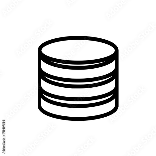 Illustration of a database server with multiple layers in black and white outline style representation