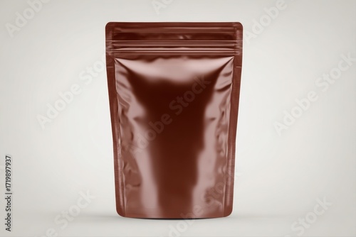 Brown Foil Stand Up Pouch with Zipper Closure on White Background image photo