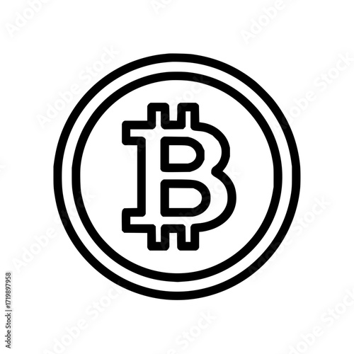 Bitcoin symbol inside a circle with thick black outline representing cryptocurrency and blockchain technology