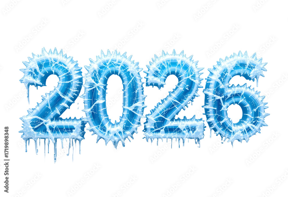 Fototapeta premium Frozen Ice Numbers for New Year 2026 Celebration Winter-Themed Typography with Frosty Blue Icicle Design