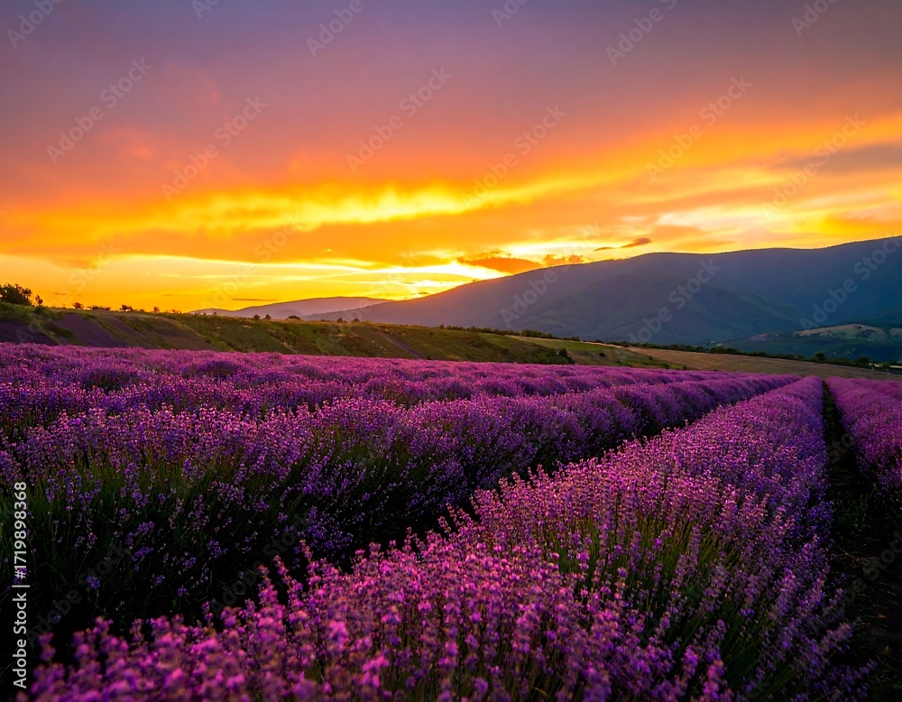 Fototapeta premium Lavender field at sunset (1)