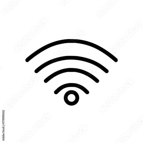Illustration of a wifi icon with three curved lines emanating from a central circle symbol signal
