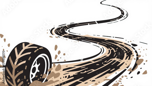 Illustration Of Winding Car Tire Tracks On A White Surface Vector Design Template
