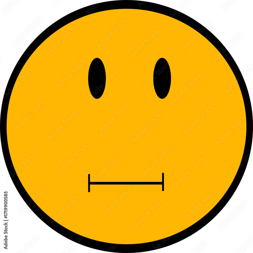 Fototapeta premium Yellow smiley face with neutral expression isolated on transparent background