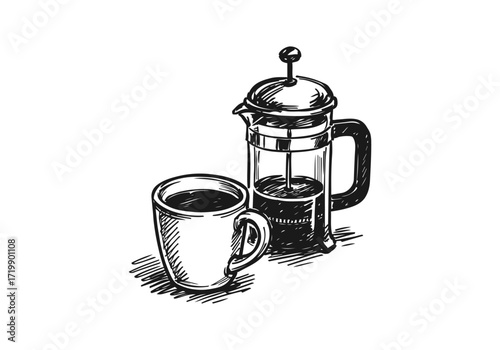 Black coffee hand drawn sketch vector illustration