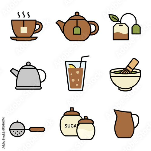 vector of tea icons set illustration