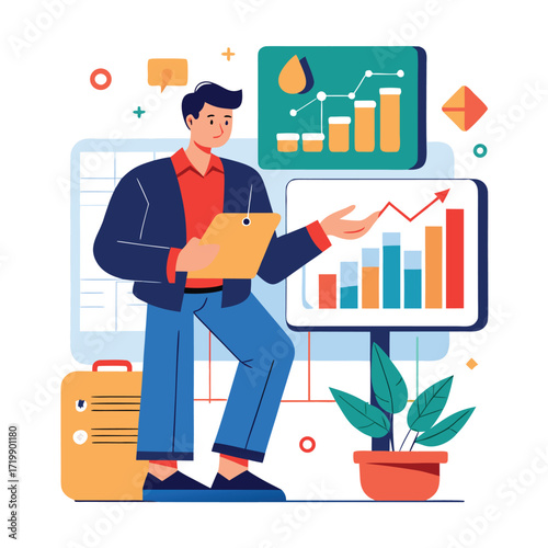 man do trading and analysis the chart vector illustration