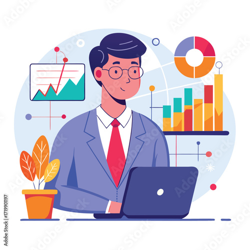 a man do trading and analysis the chart vector