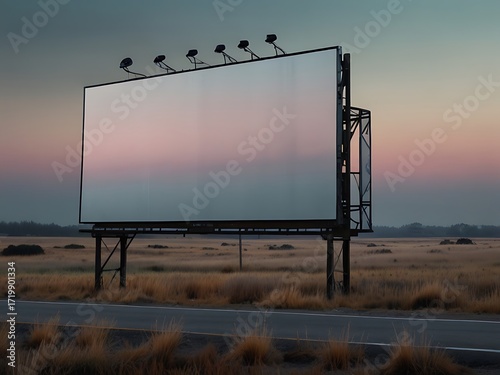 blank billboard at sunset
