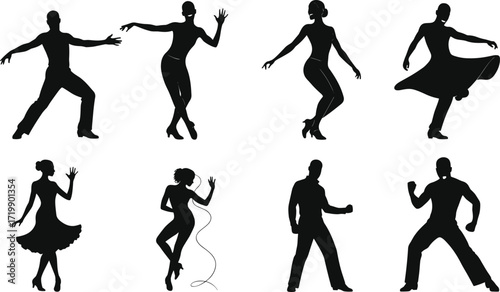 Dancer silhouette illustration, dynamic pose, musical performance, freestyle movement, black figure, stage energy, expressive motion, rhythm art, concert vibe