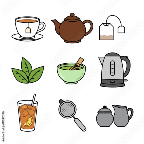 vector of tea icons set illustration