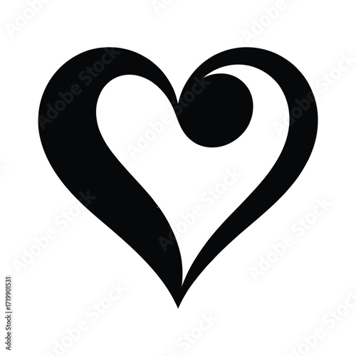 Elegant abstract black heart shape with a musical note flourish symbolizing love and harmony
