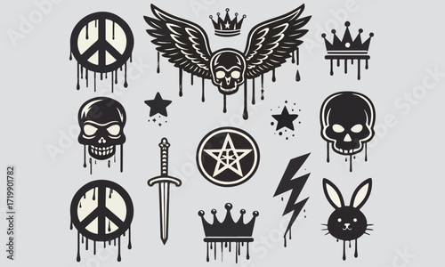 Graffiti & Urban Icons – Skull, Herz, Krone, Blitz & Street-Art Symbole