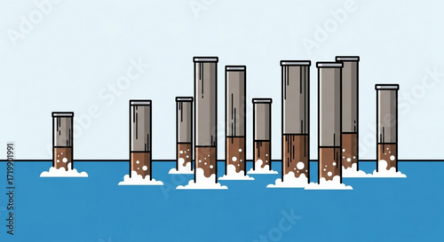 A stark visual of cigarette butts standing upright in water, symbolizing pollution and the environmental impact of smoking