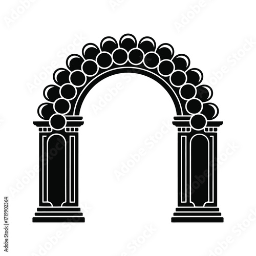 Elegant black and white silhouette of a classical archway decorated with circular motifs