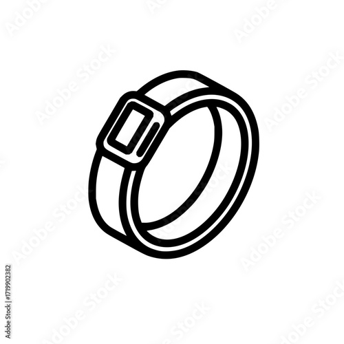 Outline drawing of a wrist wearable device with a rectangular buckle and a band design on a white backdrop