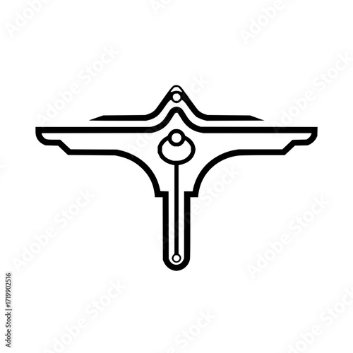 Abstract symmetrical design with a central circle and vertical line in black and white color scheme art