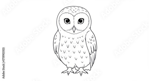 Detailed line drawing of a charming cartoon owl illustration for coloring pages and artwork