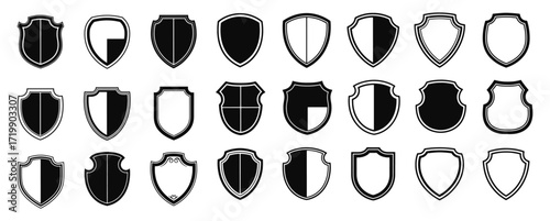 Set of simple black shields different shapes blank badges collection classic vintage design elements
