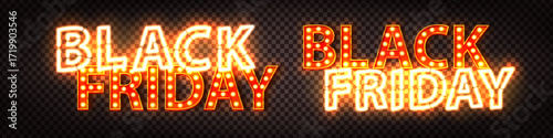 Vector neon sign for Black Friday isolated on transparent background.
