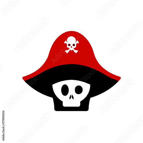 Pirate skull and crossbones with red tricorne hat