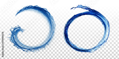 Vector set of water ring frames isolated on transparent background.