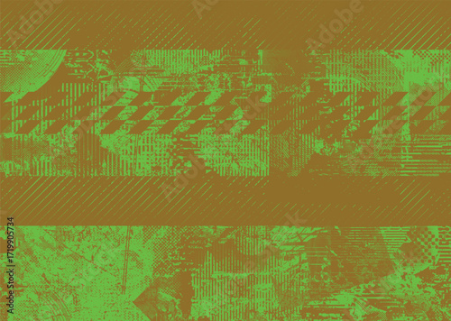 Glitch distorted geometric shape . Noise destroyed logo . Trendy cyber punk poster . Glitched frame .Grunge textured . Distressed effect .Vector shapes with a halftone dots screen print texture.