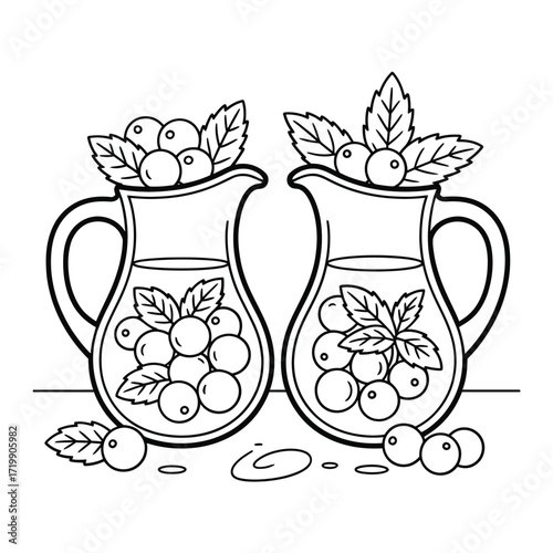 Two pitchers filled with fresh berries and mint leaves a refreshing summer drink illustration
