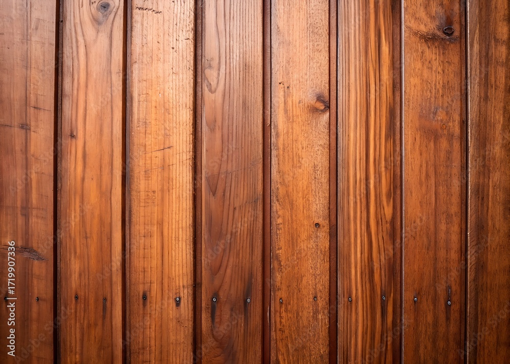 Fototapeta premium Vertical wooden planks with rich brown texture and grain detail