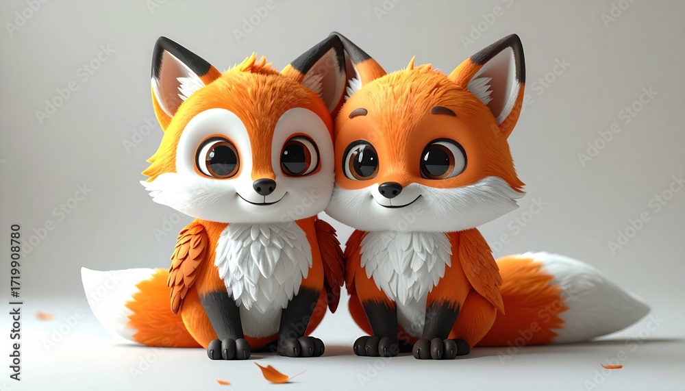 Obraz premium Cute cartoon foxes