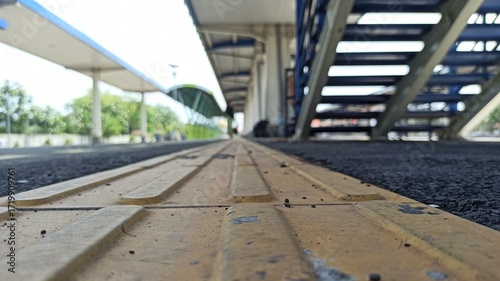 A quiet train station with minimal passengers, empty platforms, and soft lighting, capturing calm urban transport and serene early morning or late evening atmosphere.