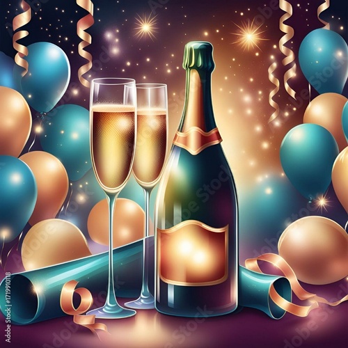 Boisson pétillante et ballons de baudruches.