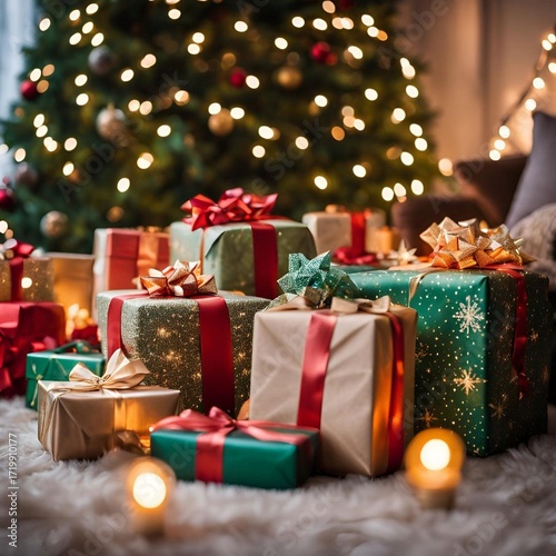 Cadeaux de noël au pied du sapin.