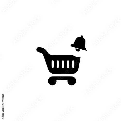 Vector design of shopping cart and bell notification representing retail alert system and store updates