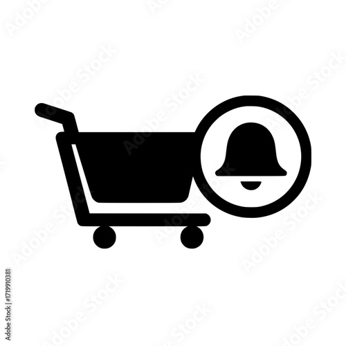 Retail vector showing shopping cart and bell notification for promotional alerts and store reminders