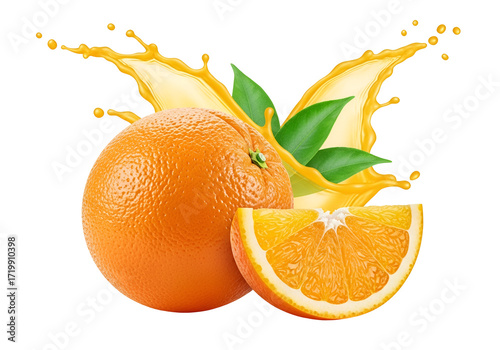 Vibrant orange fruit, sliced and whole, with splashing juice, against a striking black background.