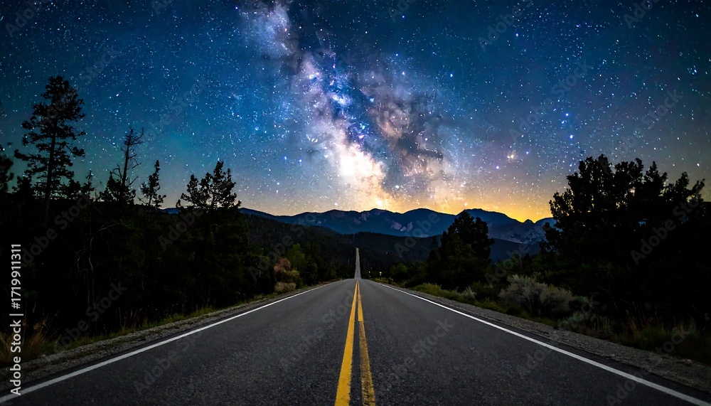 Fototapeta premium Night road, Milky Way
