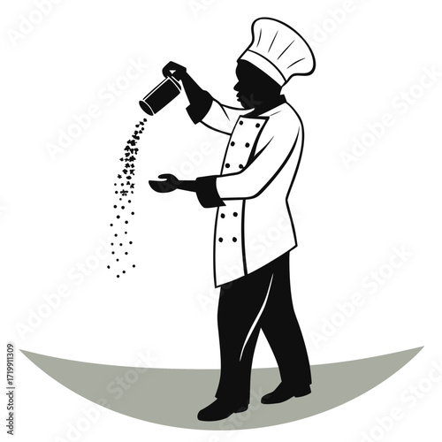 Chef sprinkling herbs silhouette
