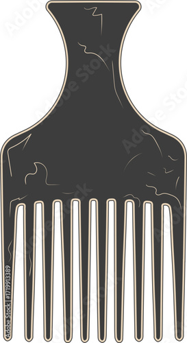 Vintage Dark Gray Plastic Hair Comb with Cracked Texture.