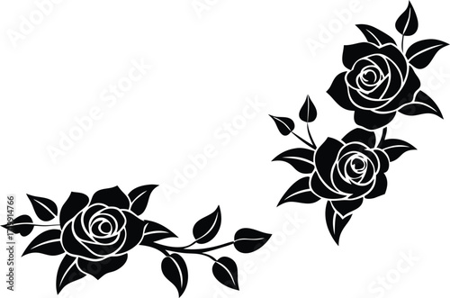 delicate floral corner element featuring roses clean silhouette vector
