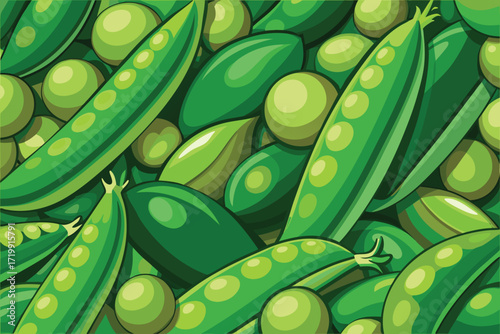 Seamless Pattern of Green Pea Pods and Peas vector