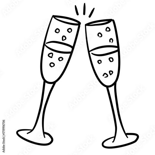 Clinking glasses with splash Elegant Line Art Illustration for Bachelorette Party Celebration Festive Drink Outline Drawing for Invitations Greeting Cards and Party Decor