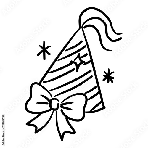 Coquette Party hat Line Art Illustration for Bachelorette Party Celebration Festive Drink Outline Drawing for Invitations Greeting Cards and Party Decor