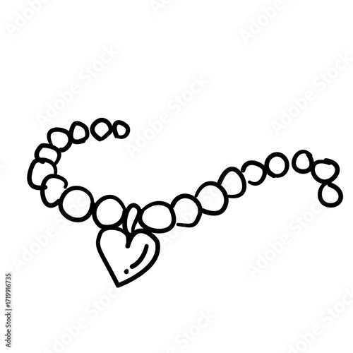 Pearl necklace with heart Line Art Illustration for Bachelorette Party Celebration Festive Drink Outline Drawing for Invitations Greeting Cards and Party Decor
