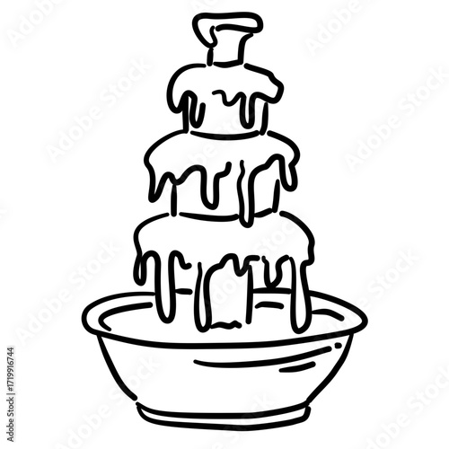Chocolate fountain Line Art Illustration for Bachelorette Party Celebration Festive Drink Outline Drawing for Invitations Greeting Cards and Party Decor