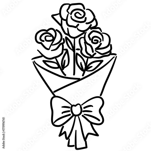 A bouquet of roses top and shorts Elegant Line Art Illustration for Bachelorette Party Celebration Festive Drink Outline Drawing for Invitations Greeting Cards and Party Decor