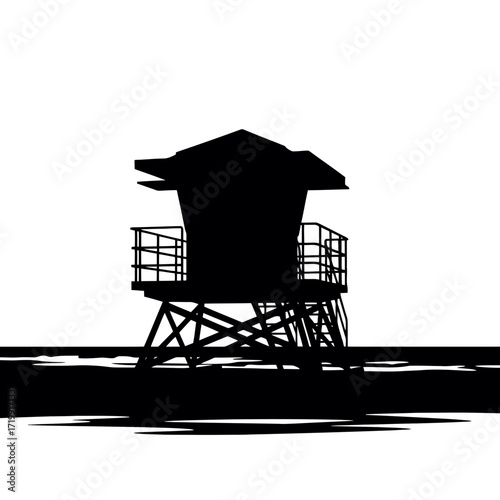 Lifeguard tower silhouette isolated on white background