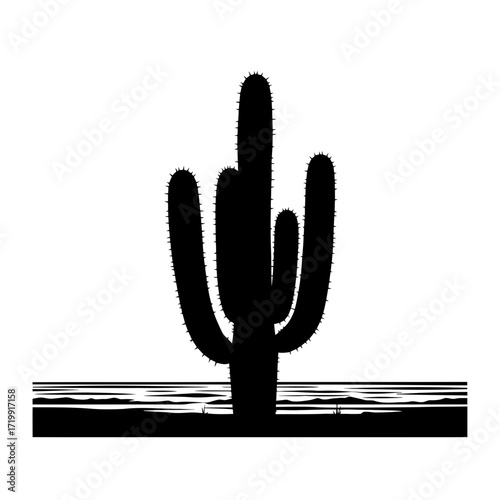 Saguaro cactus silhouette isolated on white background