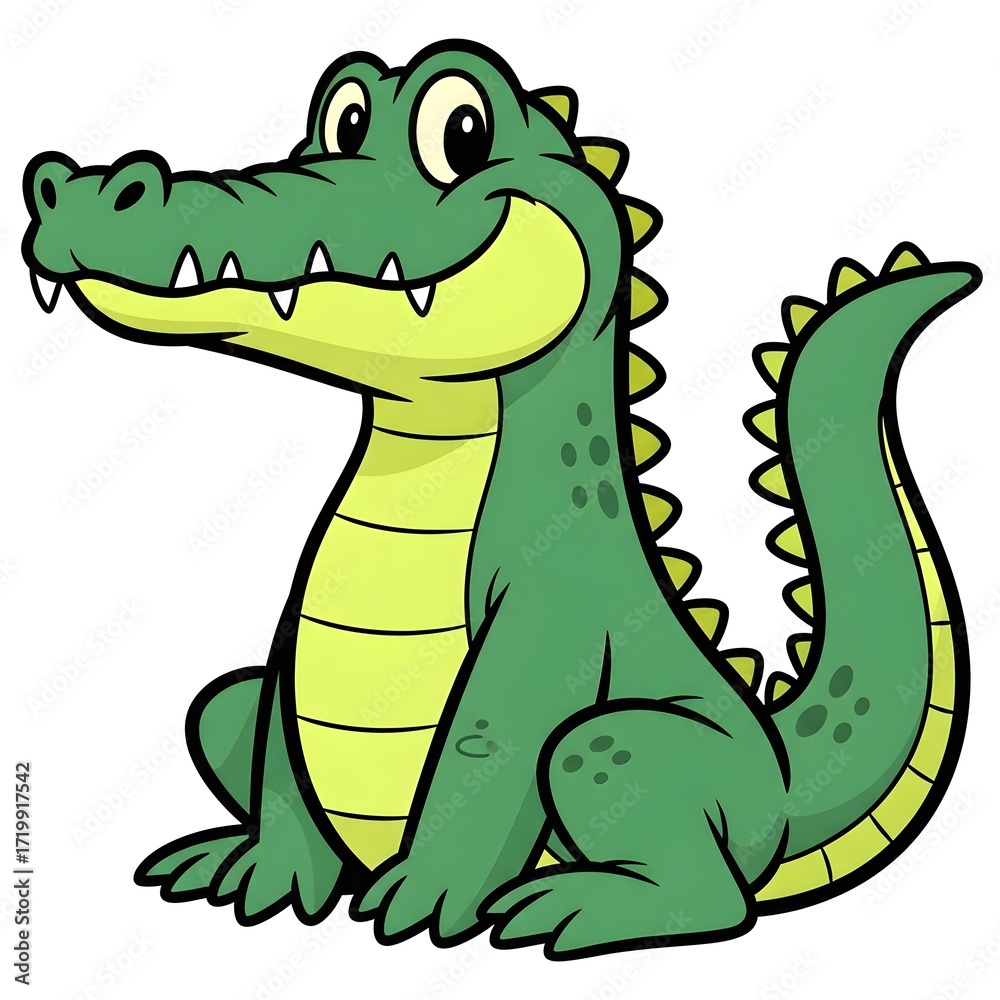Naklejka premium Cute cartoon alligator sitting and smiling with sharp teeth 4k video