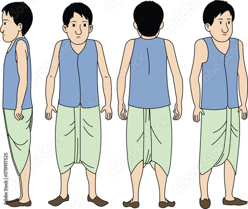 Indian village man character full set turnaround sheet 